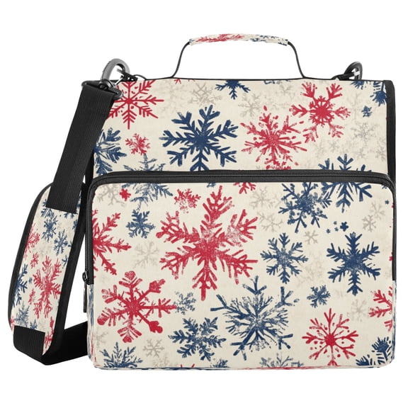 YAZAOO Zipper Binder trapper keeper Documents Organized Design Classic Red and Navy Snowflakes Printed