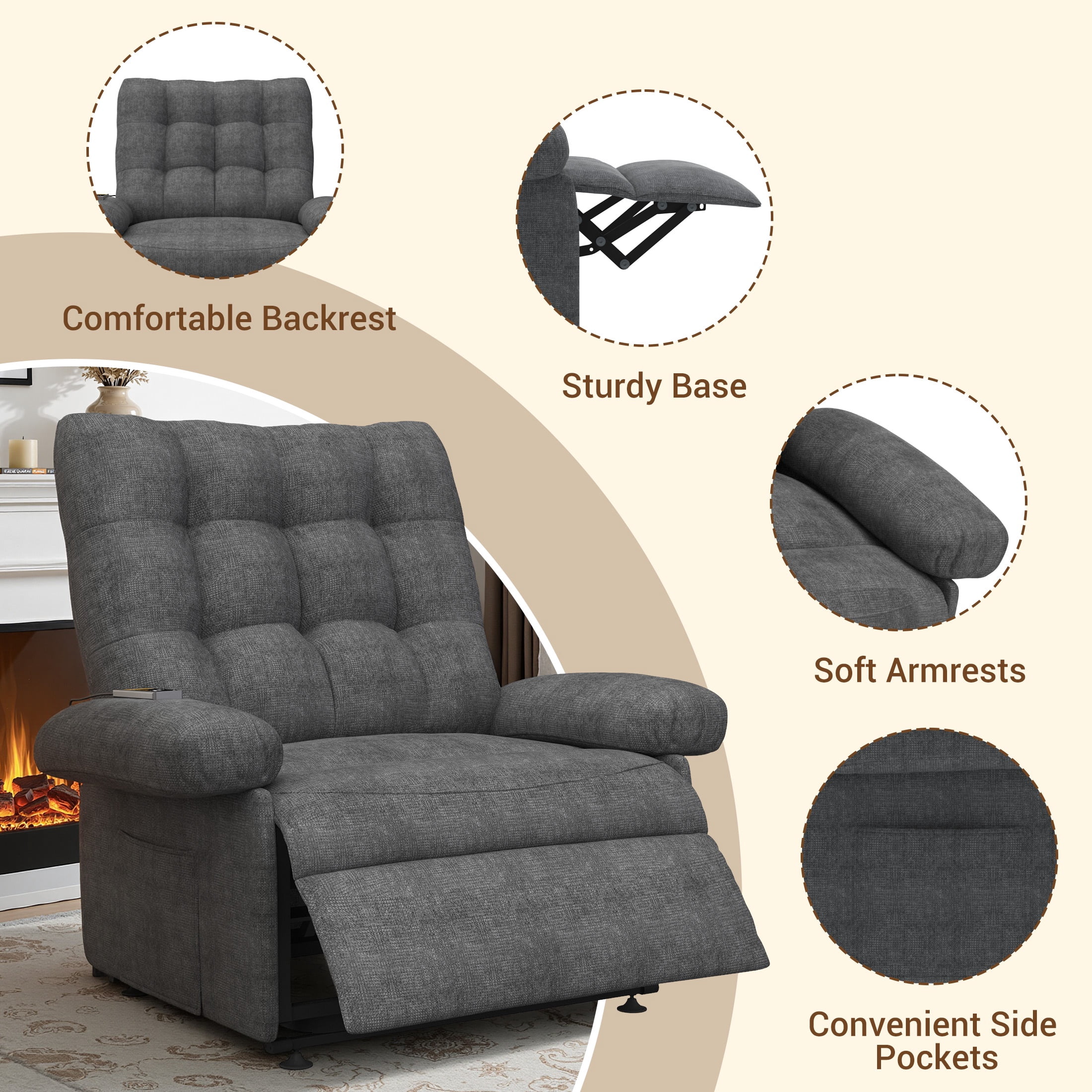 UHOMEPRO Small Electric Recliner Chair for Seniors, Compact Recliner for Small Spaces with Wider Seat Comfort, Easy Remote Control, Adjustable Backrest & Footrest