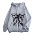 thumbnail image 4 of Women's Zip Up Hoodie Oversized Skeleton Graphic Jacket for Streetwear and Casual Comfort Versatile Spring Fashion Gray M, 4 of 4