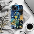 thumbnail image 6 of Starry Heart Phone Case, Artistic Night Sky Cat and Sunflower Collage iPhone Cover, Unique Aesthetic Protective Case for iPhone 16 15 14 13 12 11 Plus Pro Max Mini, 6 of 6