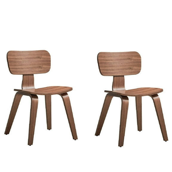 Aon 22 Inch Side Dining Chair Set of 2 Curved Back Wood Walnut Brown