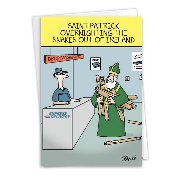 C3566SPG Funny St. Patrick's Day Greeting Card 'Overnighting The Snakes' with Envelope by NobleWorks