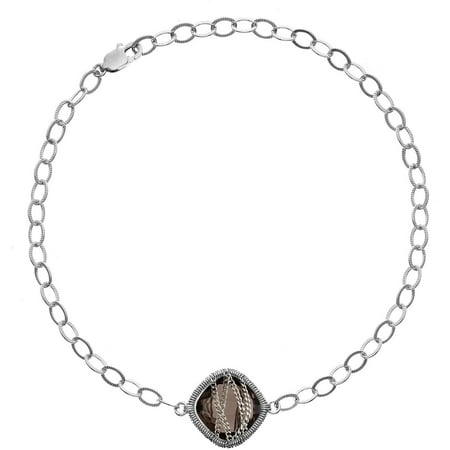 5th & Main Sterling Silver Hand-Wrapped Single-Squared Smokey Quartz Stone Bracelet