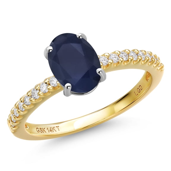 Gem Stone King 14K Two Tone Gold Blue Sapphire and Lab Grown Diamond Engagement Ring for Women | 1.96 Cttw | Oval 8X6MM | Gemstone September Birthstone | Size 5