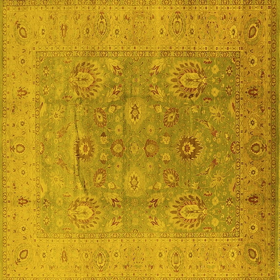 Ahgly Company Machine Washable Indoor Square Oriental Yellow Industrial Area Rugs, 5' Square