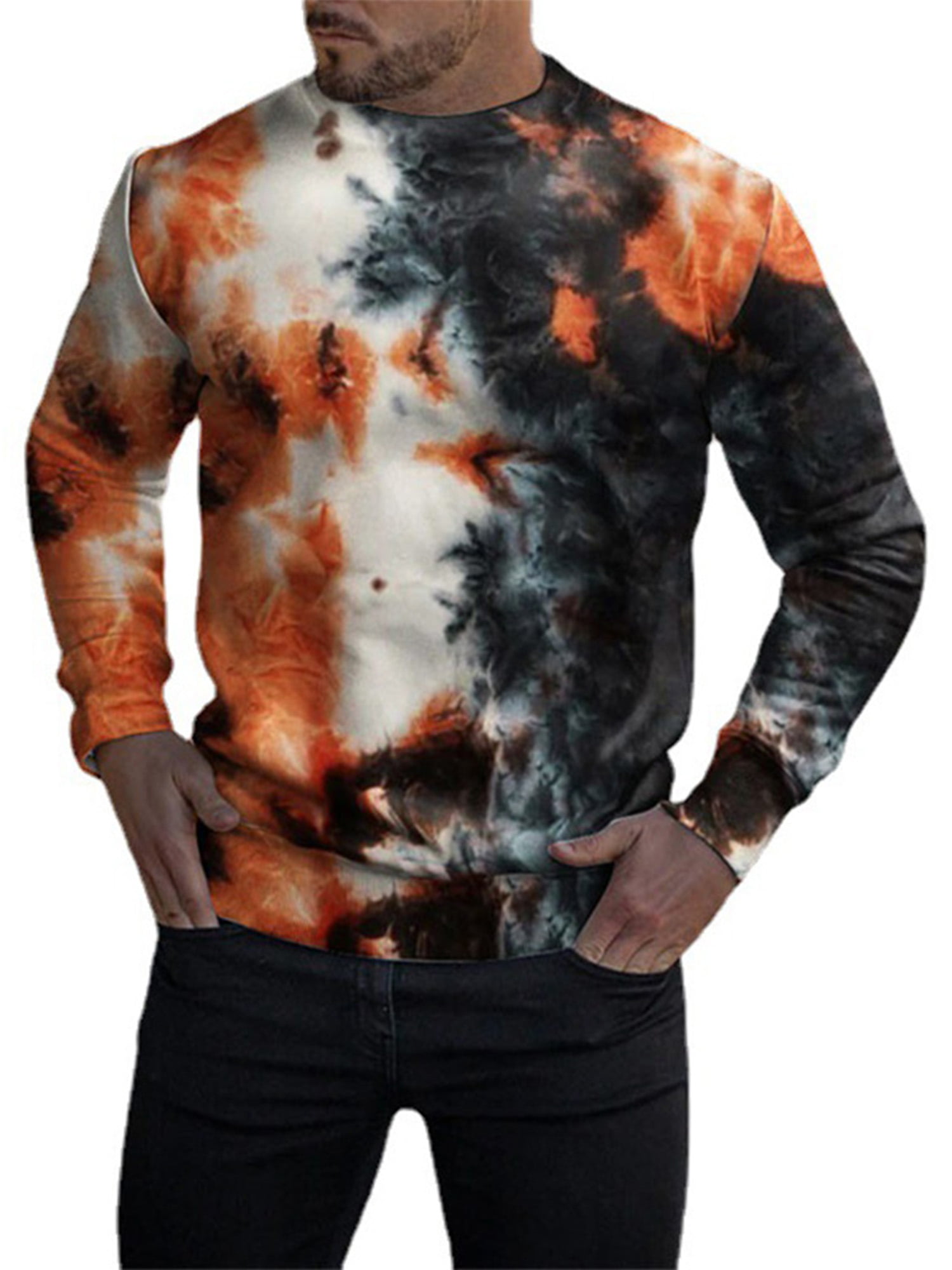Men's Sweatshirts Tie Dye Print Striped Color Block Long Sleeve Comfy Loose Soft Casual T Shirts Pullover