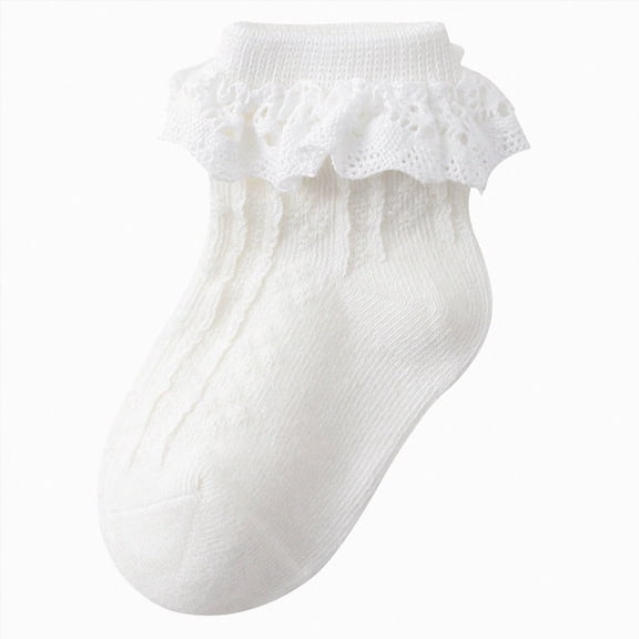 mgoYE Girls Ruffle Socks 0-12 Years Dress Lace Frilly Cute Ankle Cotton School Socks(White,M)