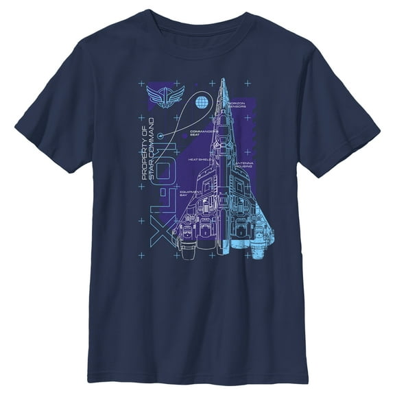Boy's Lightyear XL-01 Spaceship Blueprints Graphic Tee Navy Blue Medium