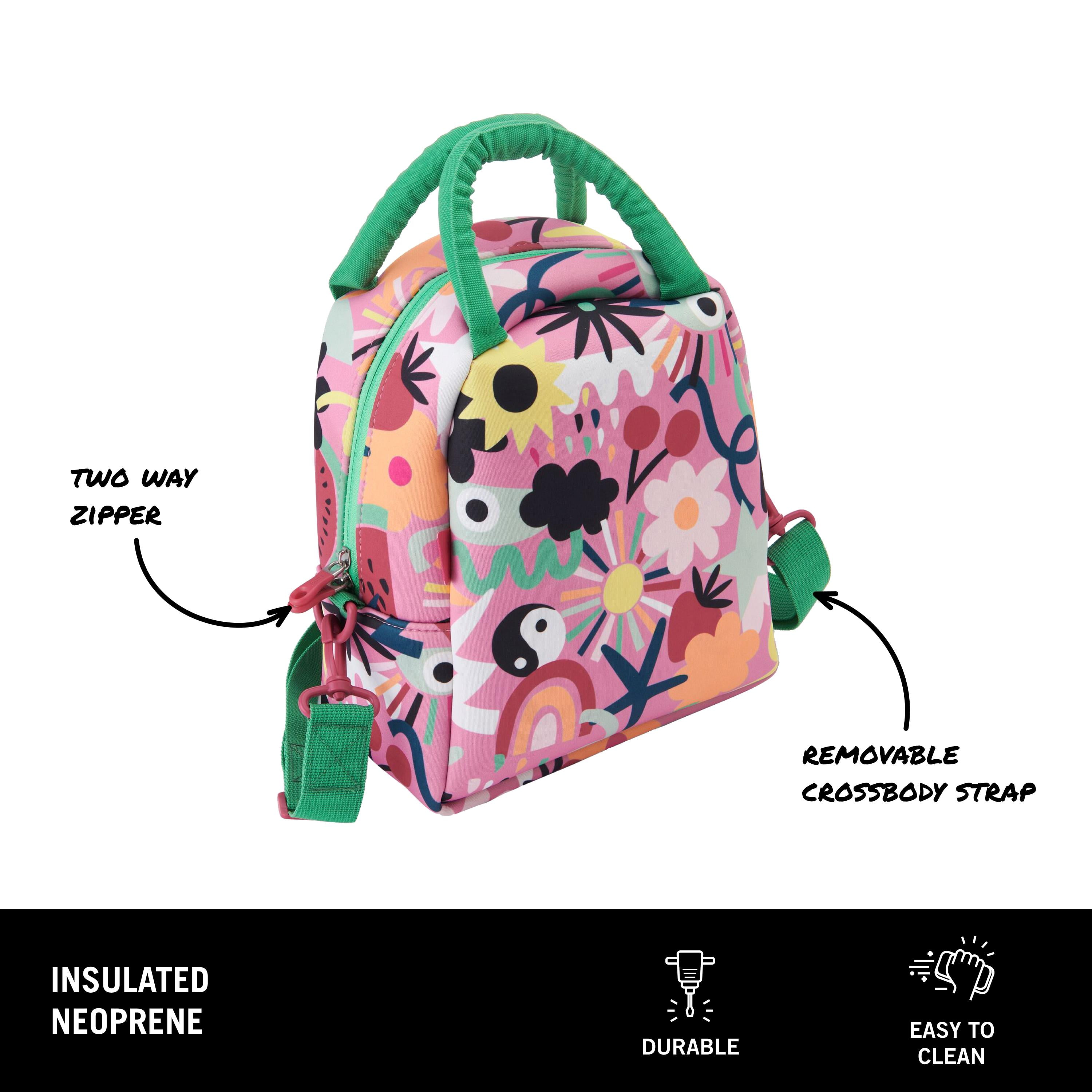 BUILT Neoprene Reusable Insulated Kid's Lunch Bag, Watermelon Collage Pink