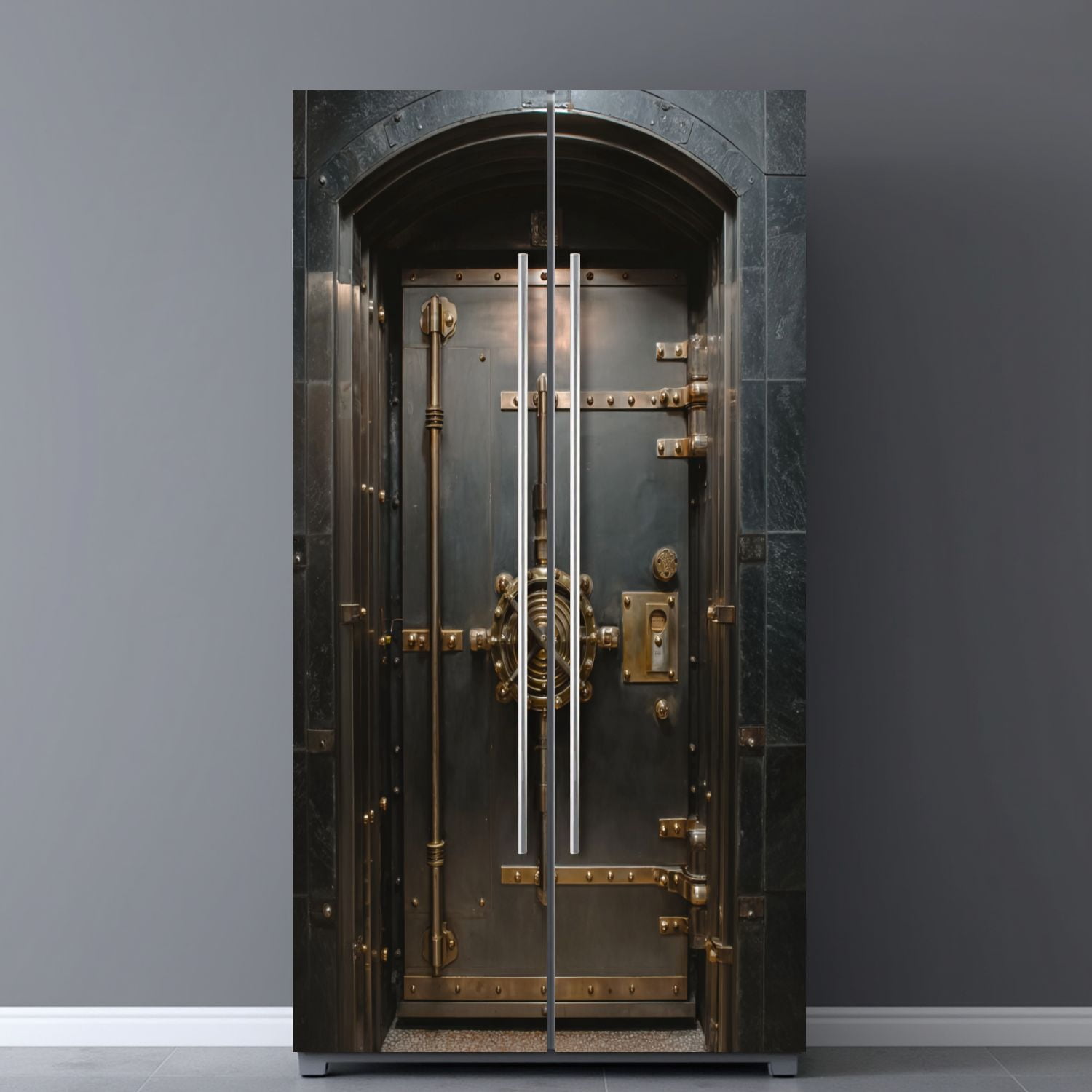 Self Adhesive Vinyl Refrigerator Wrap Set Antique Bank Vault Door Door Mural Removable Fridge Sticker Peel and Stick&nbsp;Full Door Cover Decal Kitchen Bar Decor
