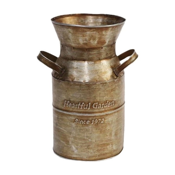 FeiFu Vintage Metal Milk Can Vase, 8.66 Inch Rustic Iron Flower Holder with Side Handles for Garden Patio, Farmhouse Country Home Decor Centerpiece