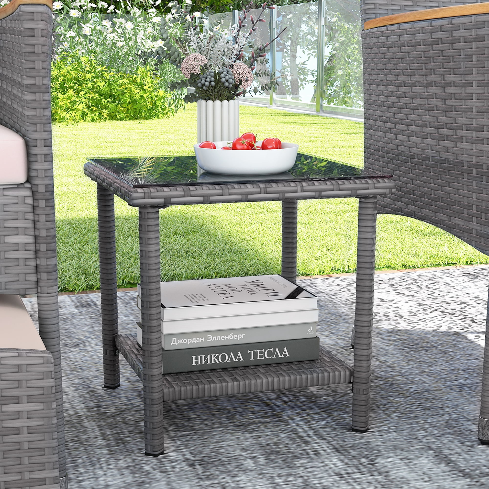 Gymax 5 Pieces Wicker Patio Furniture Set PE Rattan Porch Chairs w/ Ottomans