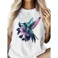 thumbnail image 3 of Women's T-Shirt Colorful Animal Hummingbird Flowers Short Sleeve Casual Tee Classic Crew Neck T Shirt for Women White, XS, 3 of 7