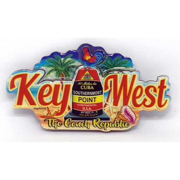 Key West Florida Buoy Long Dual Layer MDF Magnet 2" x 4"