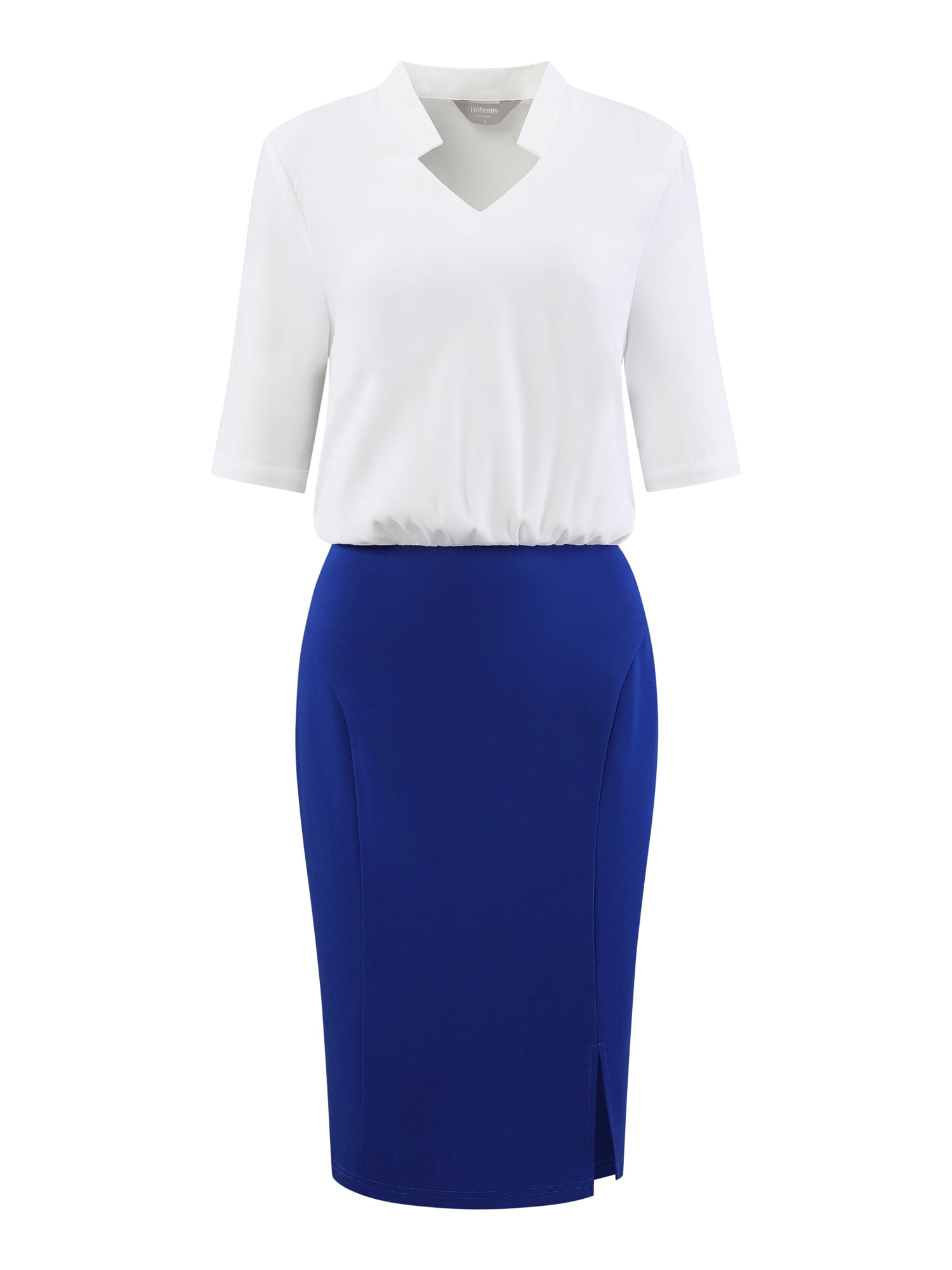 DARING DIVA Contrast Color Short Sleeve Work Pencil Dress L Royal Blue