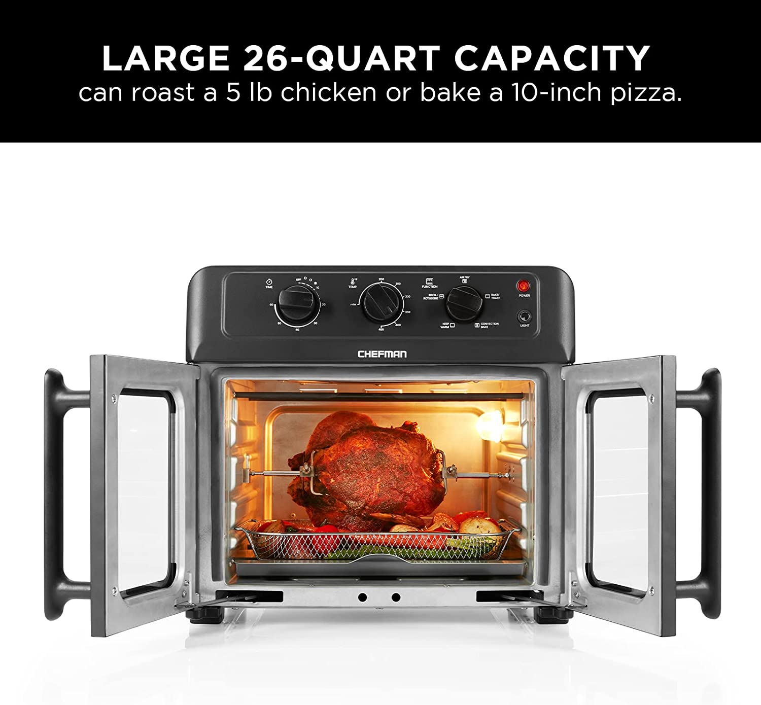 Chefman XL Air Fryer Oven w/ French Doors, 26 Qt Capacity, 5 Functions - Black, New - image 6 of 7