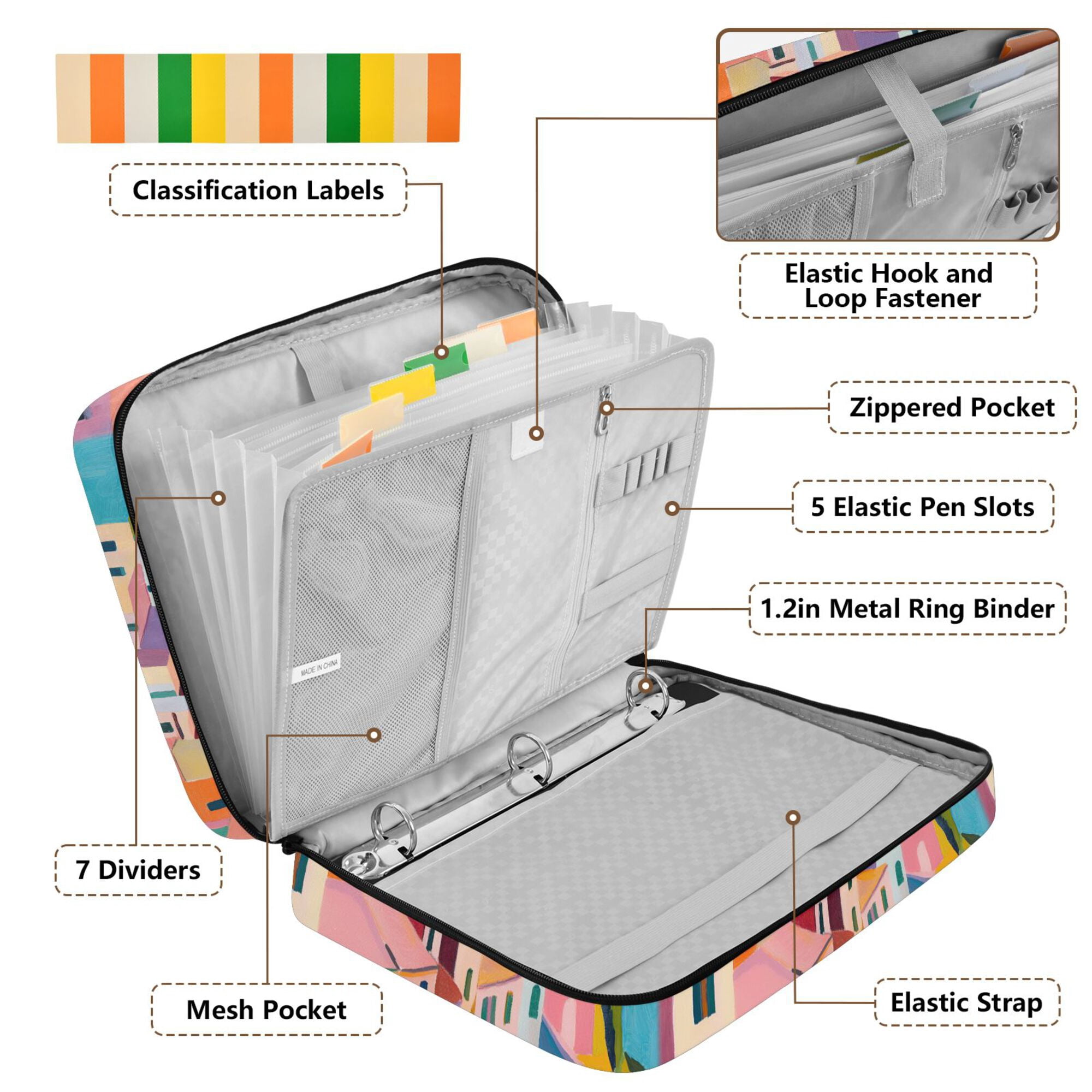 FORMRS Accordion File Folder A4 Size 7-Pocket Expanding Document Organizer Bag with 3 Ring Binder, Abstract Painting