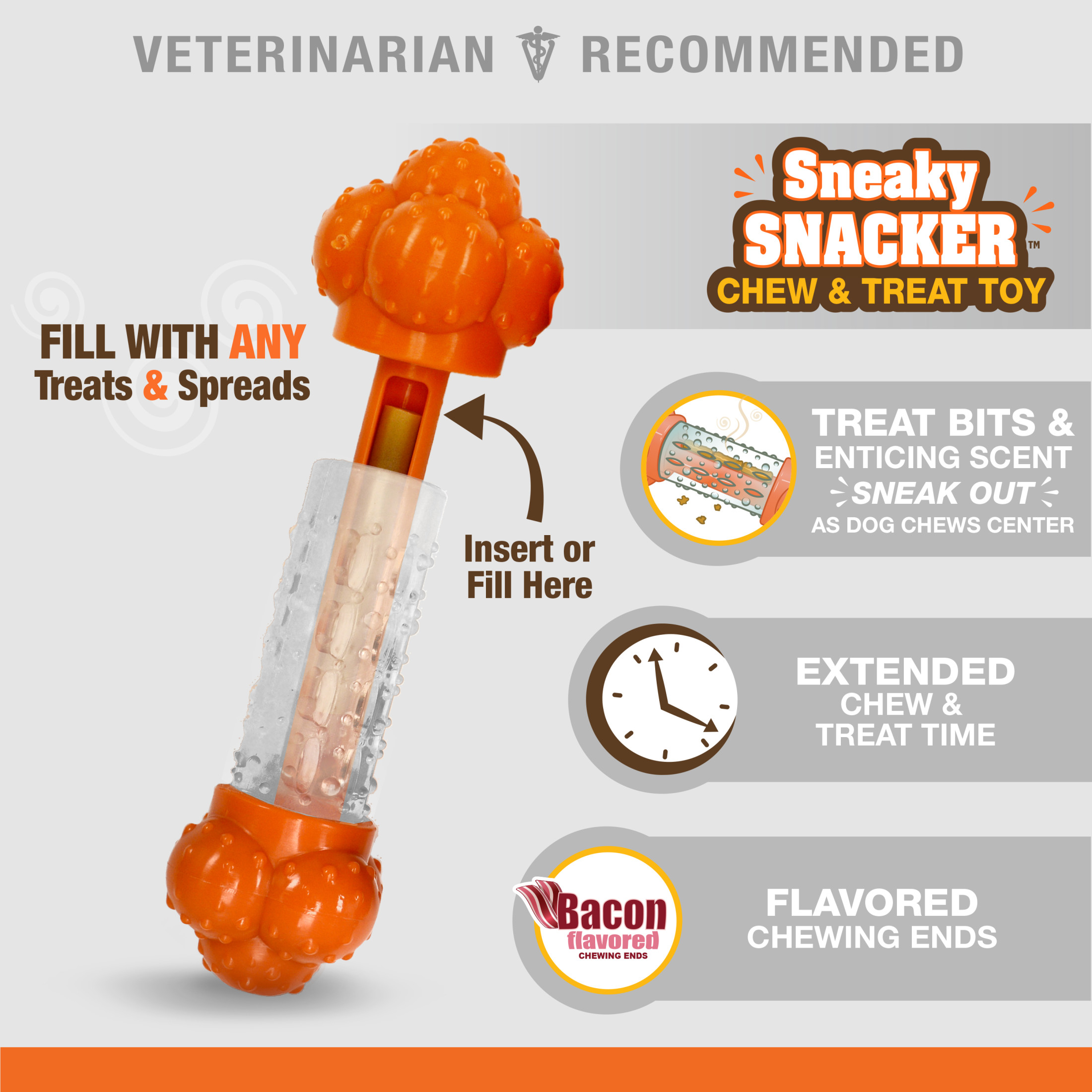 Nylabone Sneaky Snacker Dog Treat Toy Bacon Orange Medium (1 Count)