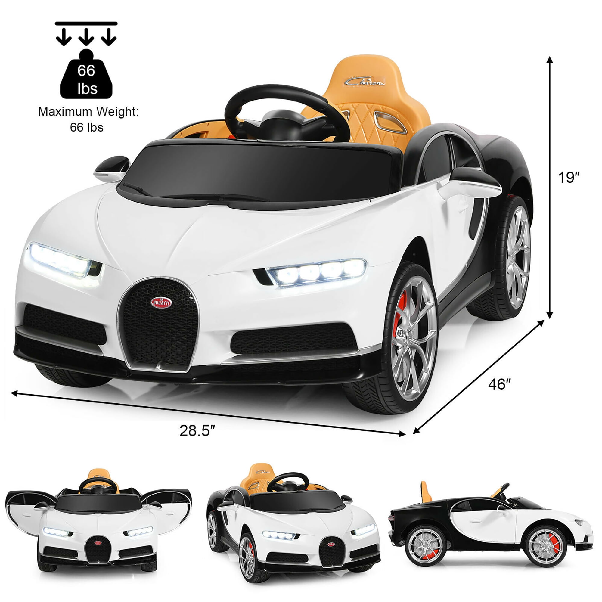 Costway 12V Licensed Bugatti Chiron Remote Control Ride On Car for Kids Toddlers with Storage Box MP3 in White Walmart