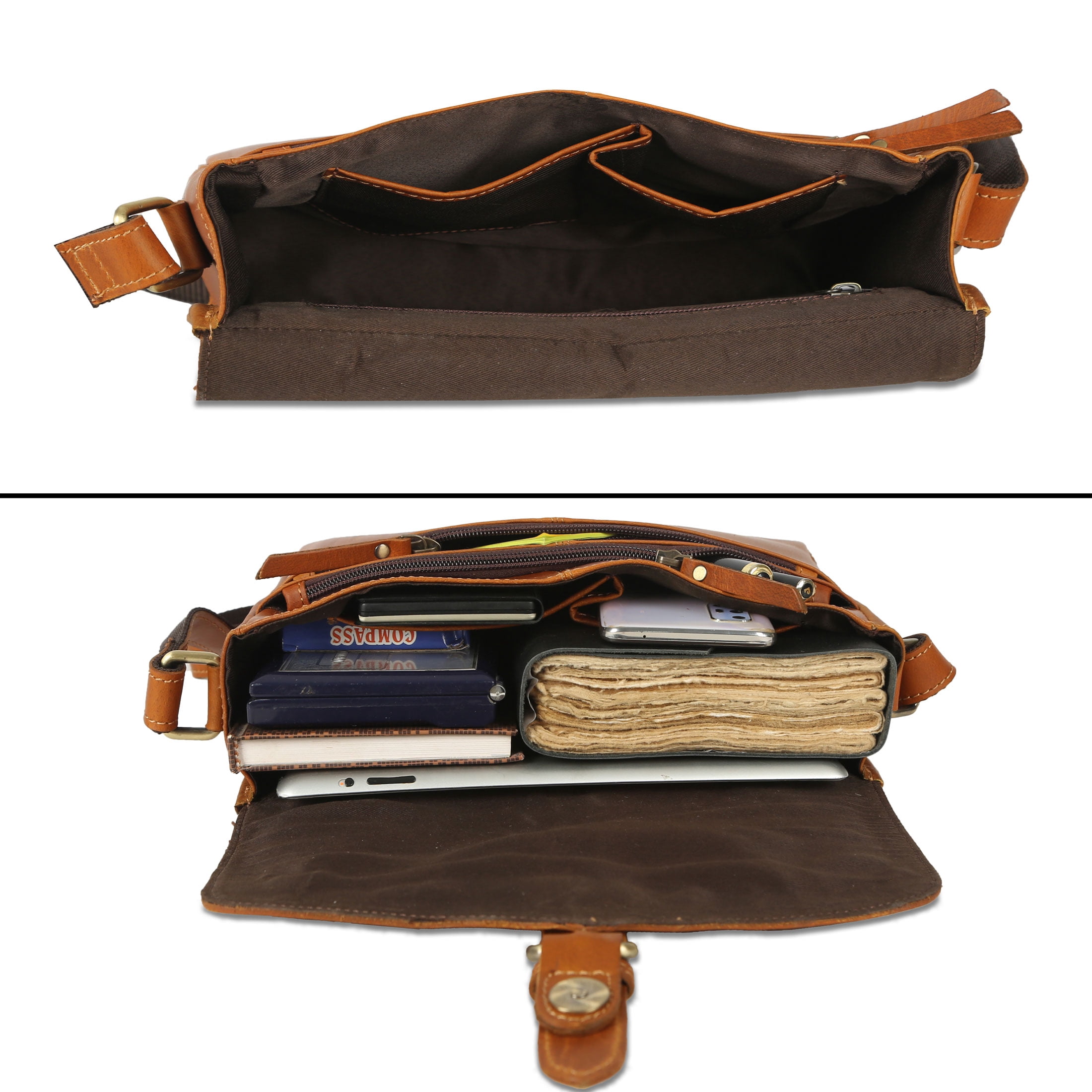 Komal's Passion Leather Women's Premium Buffalo Leather Crossbody Shoulder Bag, Brown