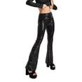 thumbnail image 3 of Womens Sequins Glitter Long Pants, Slim Flared High Waist Elastic Band Bell Bottoms Lounge Trousers, 3 of 4
