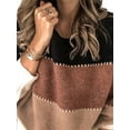 thumbnail image 3 of DYMADE Women Plus Size Long Sleeve Striped Gingham Crew Neck Knitting Pullover Plush Sweater Top, 3 of 4
