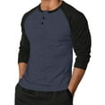 thumbnail image 2 of GuangCheng Mens Shirts,Colorblock,Raglan Sleeve Henley T-Shirts,Regular Fit,Soft,Button Collar Tops,Navy,Size 2XL, 2 of 5