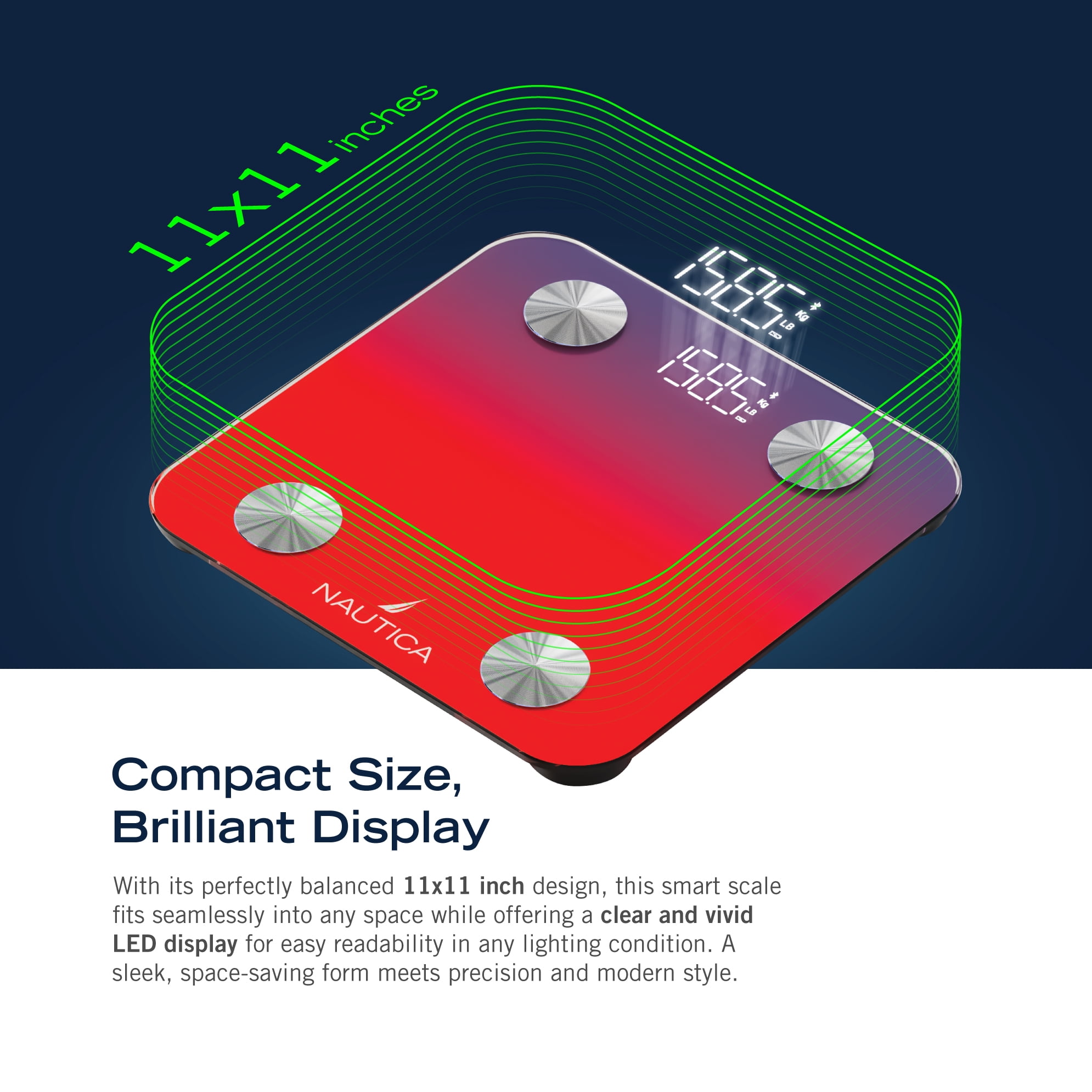 Nautica Body Tracker Smart Scale - 12 Body Metrics, Bluetooth Syncing, Stylish Design, iOS & Android Compatible