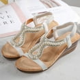 thumbnail image 3 of Mepaouo Women's Low Wedge Heels Summer Dressy Platform Sandals Elastic Ankle Strap Flower Shoes, 3 of 8