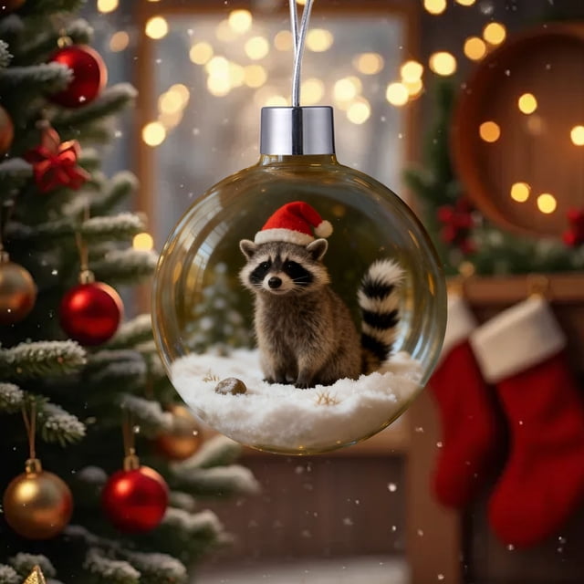 Christmas Snow Globe Ornament Set With Dog Animal Figures In Clear Glass Ball Featuring Santa Hat Design And Simulated Snow Scene