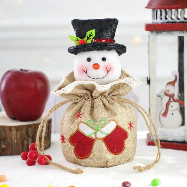 Bolsas de regalo navideñas con asa de cordón, bolsas para golosinas navideñas, bolsas de manzanas navideñas