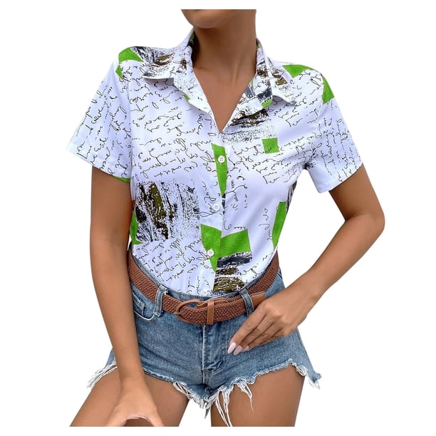 Camisa informal de temperamento con estampado floral de manga corta elegante y cómoda con cuello en V para mujer OAVQHLG3B Store lin121212