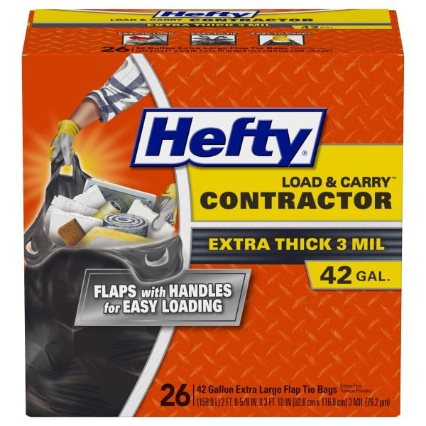 Hefty Load and Carry Contractor Heavy Duty Garbage Bags, 42 Gallon, 1 Pack, 26 Count