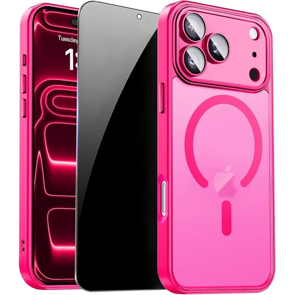for iPhone 17 Pro Max Case with Privacy Screen Protector, Hot Pink
