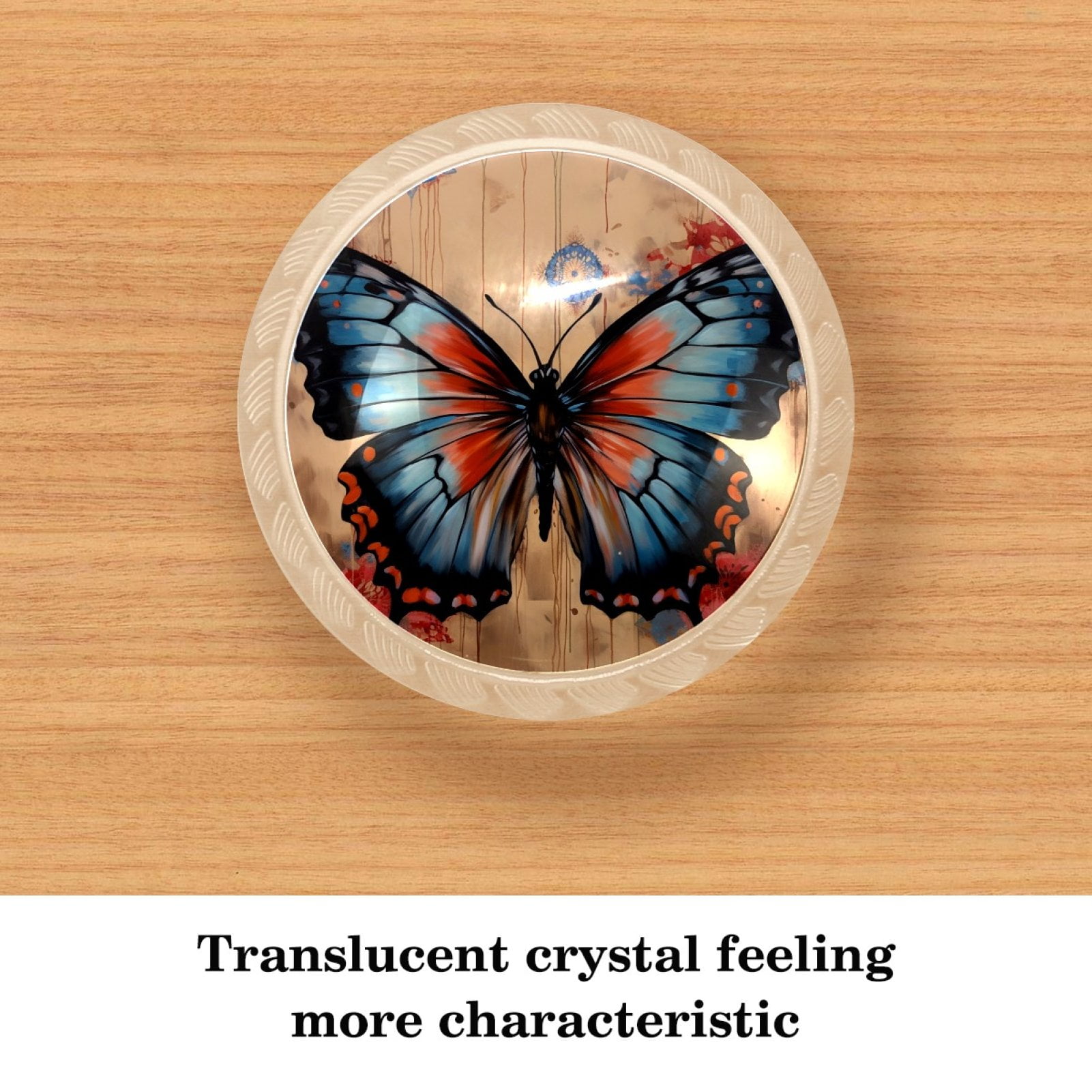 HemaKayy 4 Pack 1.37" Decorative Cabinet Knobs - Elegant ABS Glass Handles for Home Furniture Decor - Dresser Drawer Door Pulls - Perfect for Kitchen Bedroom - Blue Butterfly Ink Paint Flowers