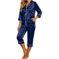 thumbnail image 2 of Lolmot 2 Piece Capri Pajamas for Women Casual Satin Button Down Pjs Long Sleeve Shirts with Capris Lightweight Comfy Lounge Set, 2 of 8