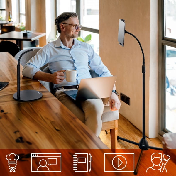 DURABLE TWIST COMBI Black Table and Floor Tripod for Tablet, iPad, iPhone, Android, Foldable Stand with Convenient Bag, Height Adjustable, 360° Rotation