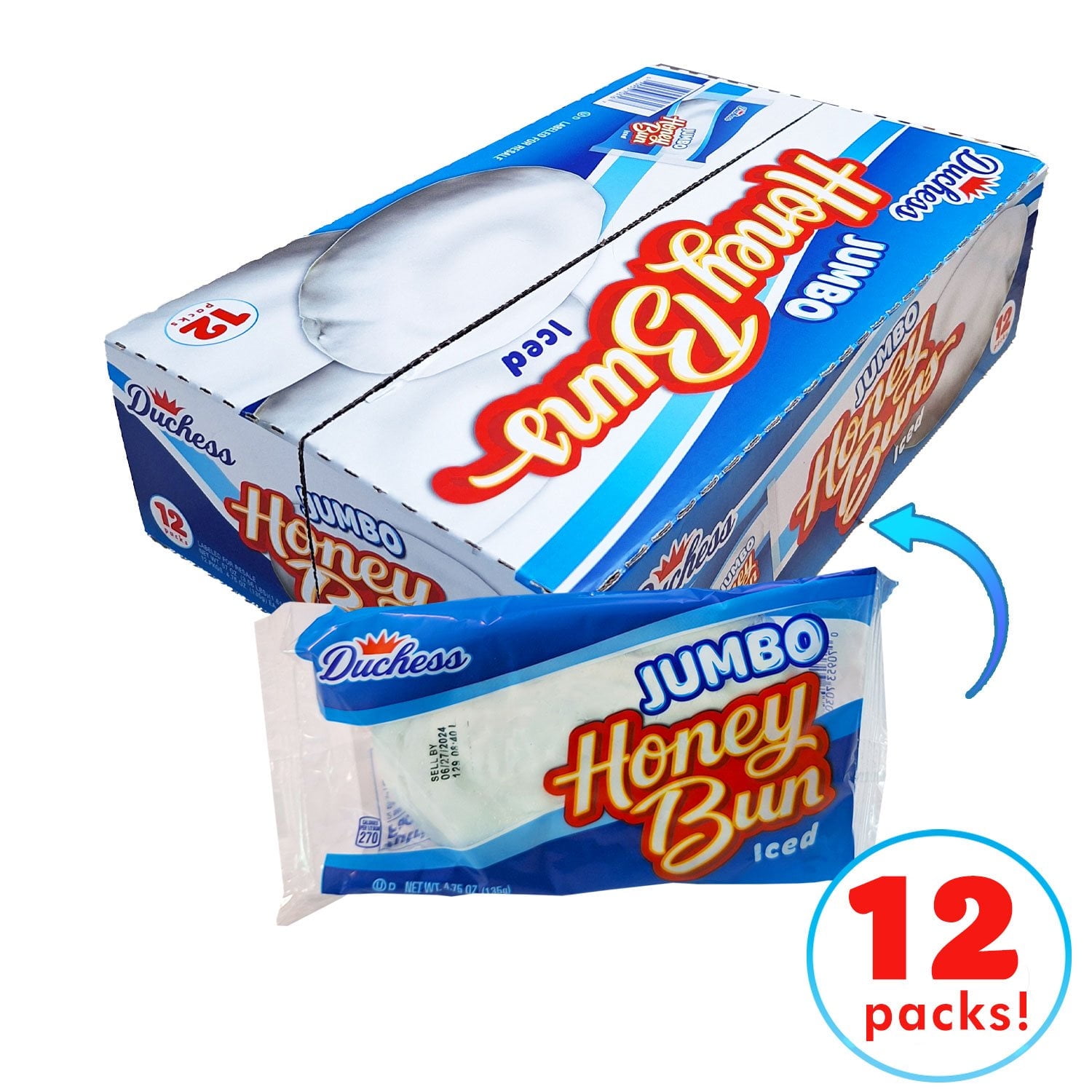 Duchess Jumbo White Iced Honey Buns, 4.75 oz., 12 pk with bowl by OMA