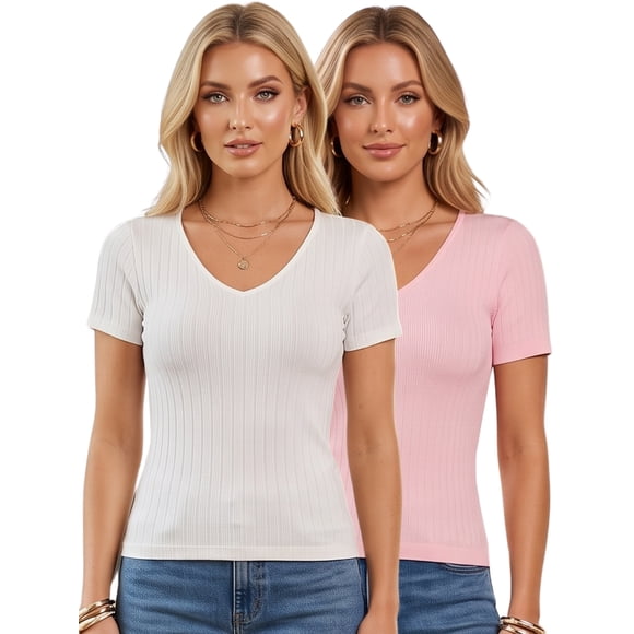 Pack de 2 Blusas Casuales Unitalla, Manga Corta y Ajuste Entallado, Básica y Elegante para Mujer