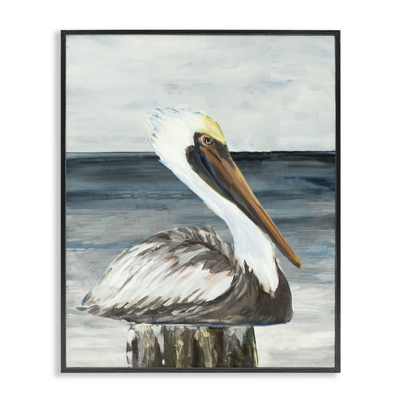 Stupell Industries Resting Beach Pelican Animals & Insects Painting Black Framed Art Print Wall Art, 11 x 14