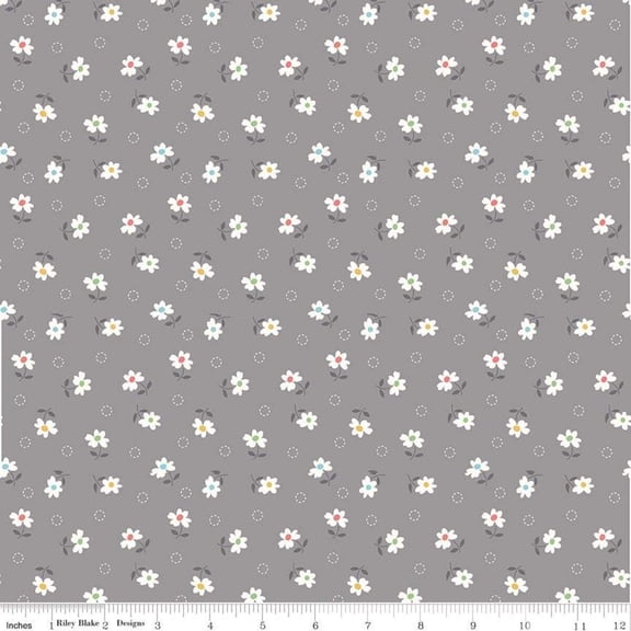 Cotton Farm Girl Vintage by Lori Holt for Riley Blake Designs Bee in My Bonnet Daisy Gray Riley Blake Cotton Fabric Print by the Yard (C7877-GRAY)
