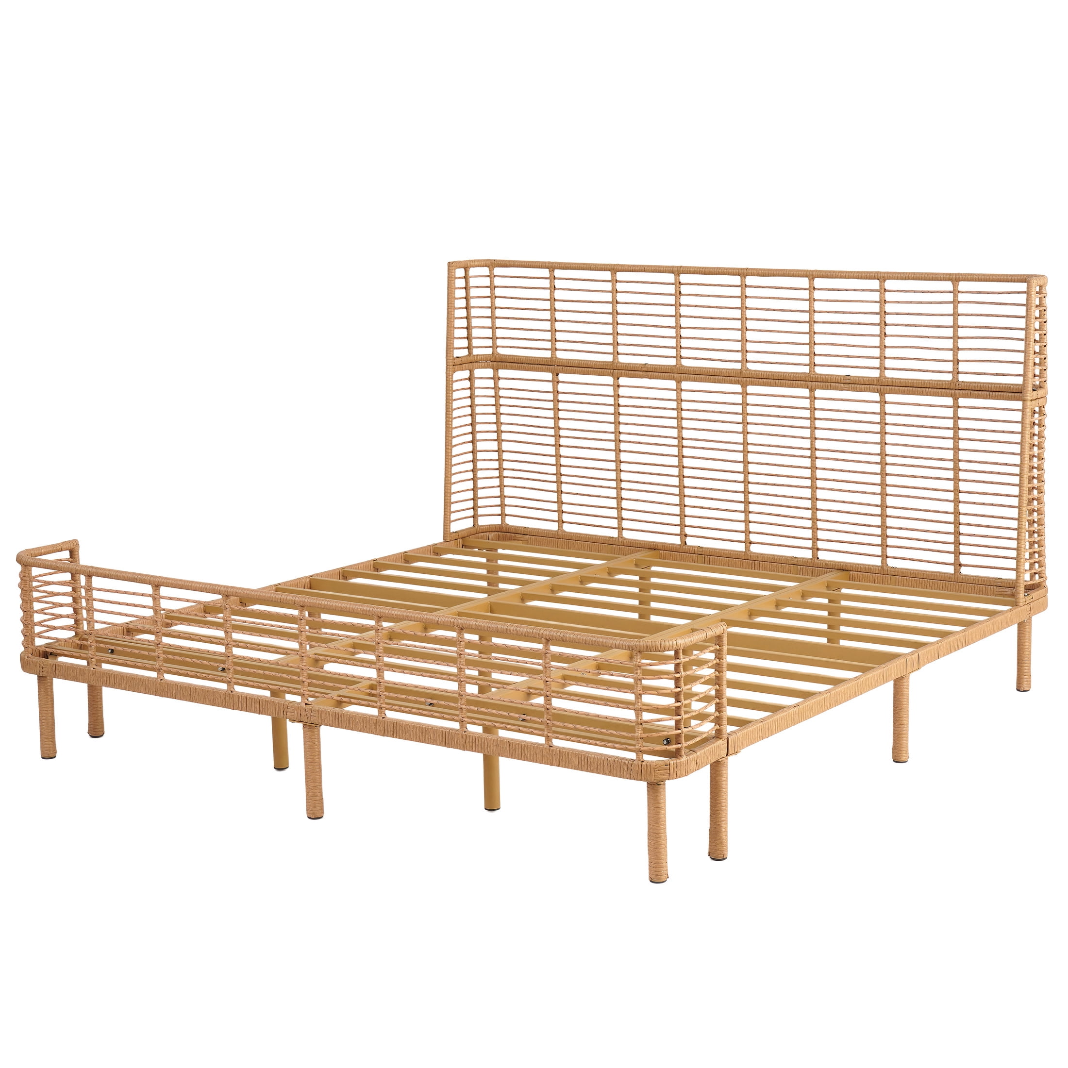 Christopher Knight Home King Size PE Wicker Bed Frame, Wingback, Metal Support, No Box Spring, Natural