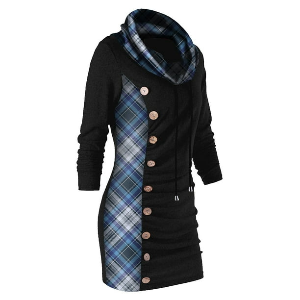 Plaid drawstring cowl hotsell neck tunic sweatshirt dress