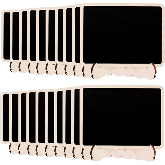 Rectangular Signs with Easel Stand for Weddings, Birthdays & Events - Portable Wooden Message Boards 20-piece Mini Chalkboard Set