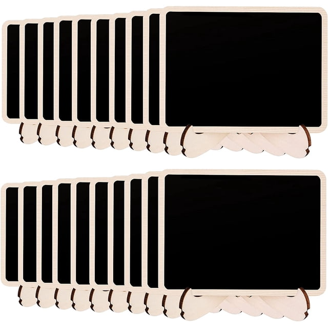 Letreros rectangulares con caballete para bodas, cumpleaños y eventos: tableros de mensajes de madera portátiles, juego de 20 minipizarras