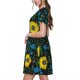 thumbnail image 2 of Fotbe Sunflowers And Blue Flower Vestido Largo de Moda para Mujer, Vestido Tipo Camiseta con Manga Corta y Estilo Casual a Rayas y Bloques de Color, 2 of 6