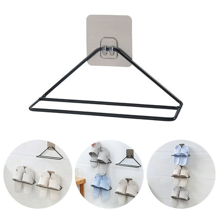 Wrought Iron Bathroom Wall-mounted Wrought Iron Shoe Rack Shoe Rack Bathroom Slippers Rack Bathroom Rack Without Nails Shoe Rack Black ()