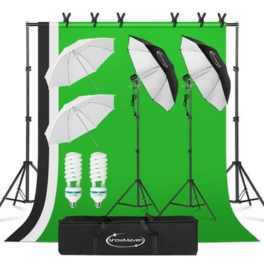ShowMaven Lighting Kit Photography, 6.5ft x 10ft Background Support System and Umbrellas Continuous Lighting Kit