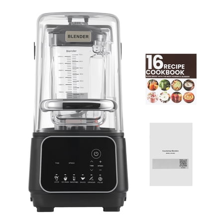 KFFKFF 68 oz Countertop Blender with Shield, 2200W 26000RPM Kitchen Food Processor, Self-Cleaning, Adjustable Speed, 6 Preset Options for Smoothies, Ice Crushing, Puree, Black