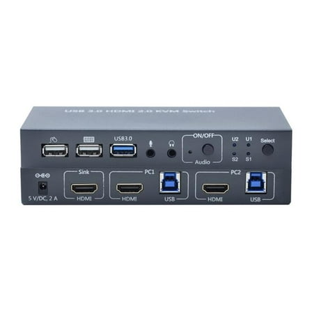 Bytecc KVM-HM2-4 2-Port 4K Quad Monitor HDMI2.0 KVM Switch, Space Grey